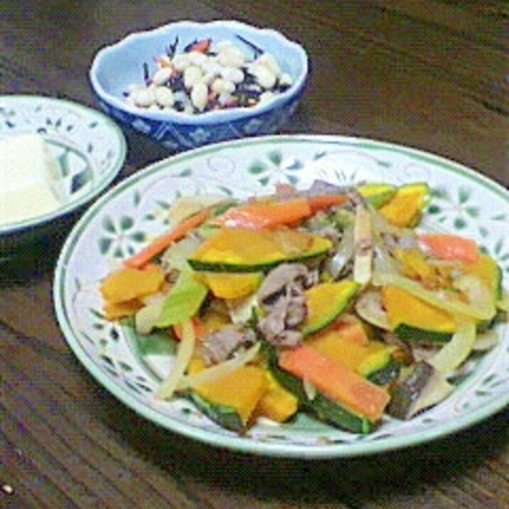 野菜たっぷりかぼちゃと牛肉炒め